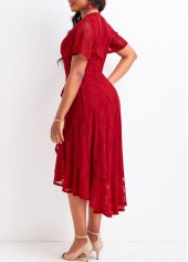 Wine Red High Low V Neck Lace Dress