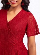Wine Red High Low V Neck Lace Dress