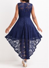 Navy High Low Scoop Neck Sleeveless Lace Dress
