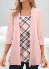 Plus Size Pink Fake 2in1 Plaid T Shirt