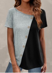 Plus Size Light Grey Marl Button T Shirt
