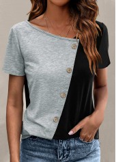 Plus Size Light Grey Marl Button T Shirt