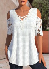 Plus Size White Patchwork Cold Shoulder T Shirt