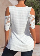 Plus Size White Patchwork Cold Shoulder T Shirt