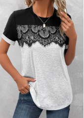 Plus Size Grey Lace Short Sleeve T Shirt