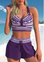 Plus Size Purple Tribal Print Bikini Set