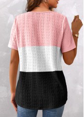 Plus Size Pink Patchwork Short Sleeve T Shirt