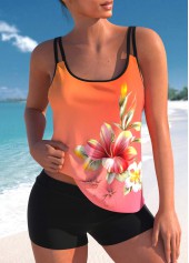 Floral Print Multi Color Double Straps Tankini Top-No Bottom