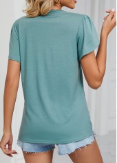 Green V Neck Short Sleeve Patchwork T Shirt