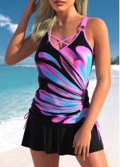 Floral Print Drawstring Hot Pink Tankini Set