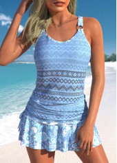 Paisley Print Drawstring Dusty Blue Tankini Set