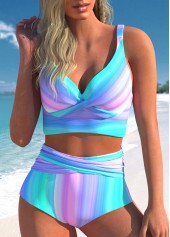 Striped Criss Cross Multi Color Bikini Set
