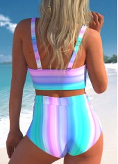 Striped Criss Cross Multi Color Bikini Set