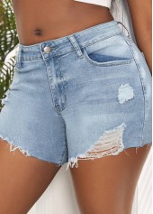 Pocket Button Skinny Zipper Fly Denim Shorts