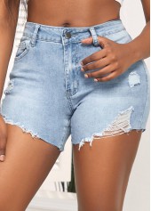 Pocket Button Skinny Zipper Fly Denim Shorts