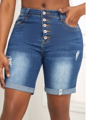 Button Fly Pocket Denim Blue Skinny Shorts