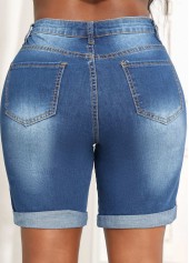 Button Fly Pocket Denim Blue Skinny Shorts