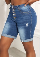 Button Fly Pocket Denim Blue Skinny Shorts