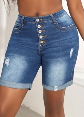 Button Fly Pocket Denim Blue Skinny Shorts