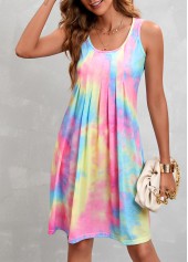 Ombre Pleated Multi Color A Line Dress