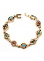 Alloy Detail Gold Oval Geometric Pattern Bracelet