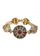 Geometric Pattern Gold Round Alloy Detail Bracelet