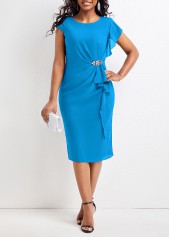 Sky Blue Boat Neck Ruffle Bodycon Dress