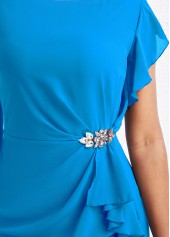 Sky Blue Boat Neck Ruffle Bodycon Dress
