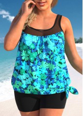 Cyan Plus Size Floral Print Tankini Top-No Bottom