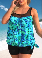 Cyan Plus Size Floral Print Tankini Top-No Bottom