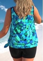 Cyan Plus Size Floral Print Tankini Top-No Bottom
