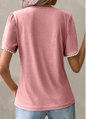Light Pink Round Neck Patchwork T Shirt