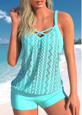 Cyan Fake 2in1 Cutout Tankini Set