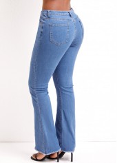 Zipper Denim Blue Flare Leg Mid Waisted Jeans