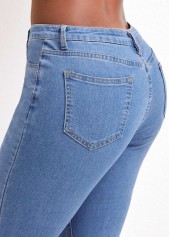 Zipper Denim Blue Flare Leg Mid Waisted Jeans