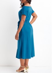 Short Sleeve Split Sky Blue Off Shoulder Dress