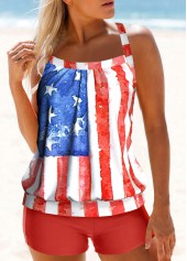 Mid Waisted American Flag Print Tankini Set