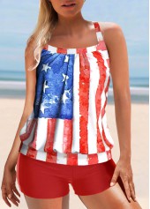 Mid Waisted American Flag Print Tankini Set