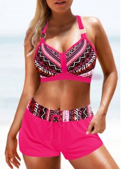 Mid Waisted Geometric Print Circular Ring Bikini Set
