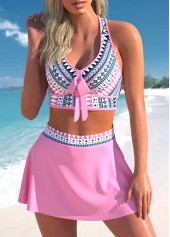 High Waisted Tribal Print Criss Cross Bikini Set