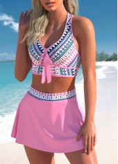 High Waisted Tribal Print Criss Cross Bikini Set