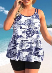 Navy Plus Size Plants Print Tankini Top-No Bottom
