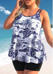 Navy Plus Size Plants Print Tankini Top-No Bottom