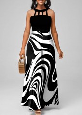 Geometric Print Cut Out Black Maxi Dress