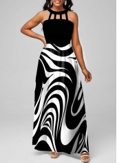 Geometric Print Cut Out Black Maxi Dress