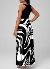 Geometric Print Cut Out Black Maxi Dress