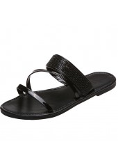 PU Black Open Toe Falt Sliders