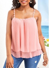 Pink Square Neck Strappy Pearl Camisole Top
