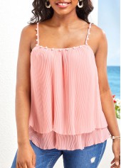 Pink Square Neck Strappy Pearl Camisole Top