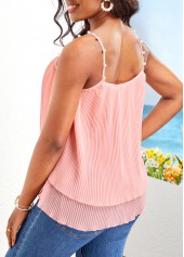 Pink Square Neck Strappy Pearl Camisole Top